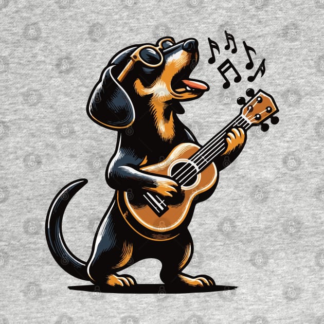 Dog Playing Guitar Singing Dachshund Wiener Dog Funny by BraaiNinja